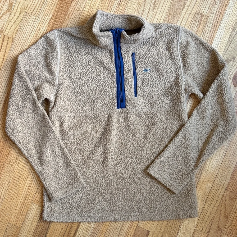 Vineyard Vines 10-12 Boys Beige Quarter-Zip Zip-Up Sweater